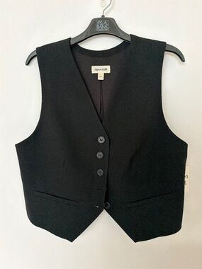 Open Edit Black Tailored Button Front Vest Size L